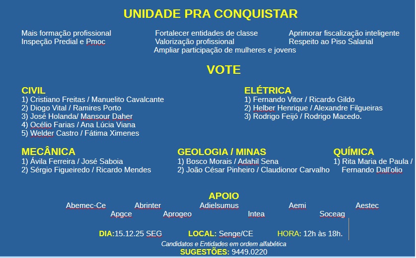 ELEIÇÃO CONSELHEIRO CREA-CE NO SENGE-CE