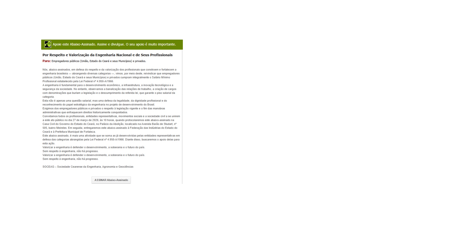 ABAIXO-ASSINADO: Por Respeito e Valorização da Engenharia Nacional e de Seus Profissionais